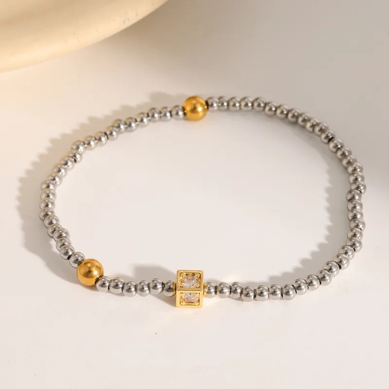 304 Stainless Steel Vacuum Electroplating (In Furnace) Zircon Luxury Classic Style Plated 18K Real Gold Women's Bracelet