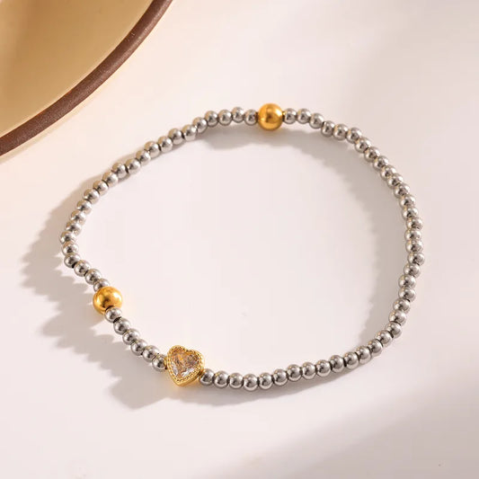 304 Stainless Steel Vacuum Electroplating (In Furnace) Zircon Luxury Classic Style Plated 18K Real Gold Women's Bracelet
