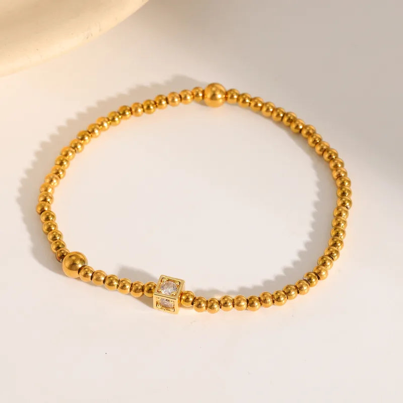 304 Stainless Steel Vacuum Electroplating (In Furnace) Zircon Luxury Classic Style Plated 18K Real Gold Women's Bracelet