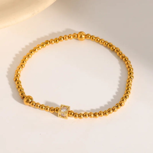 304 Stainless Steel Vacuum Electroplating (In Furnace) Zircon Luxury Classic Style Plated 18K Real Gold Women's Bracelet
