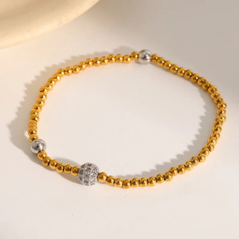 304 Stainless Steel Vacuum Electroplating (In Furnace) Zircon Luxury Classic Style Plated 18K Real Gold Women's Bracelet