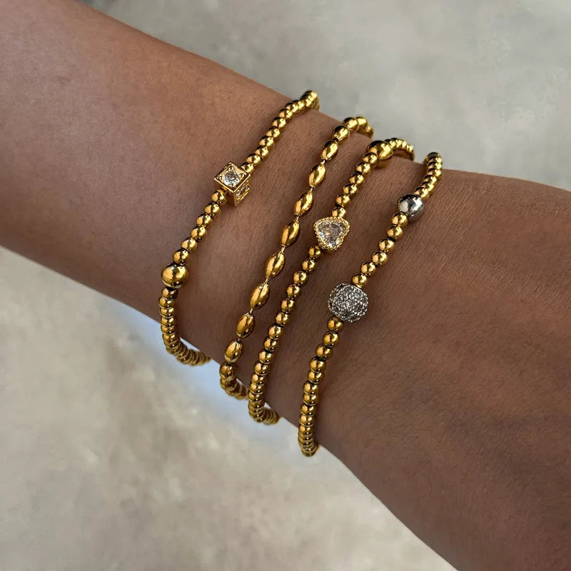304 Stainless Steel Vacuum Electroplating (In Furnace) Zircon Luxury Classic Style Plated 18K Real Gold Women's Bracelet