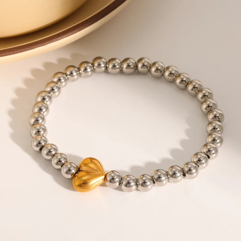 304 Stainless Steel Vacuum Plating (In Furnace) Plated 18K Real Gold Imitation Pearl Heart Shape No Inlay Material Luxury Classic Bracelet