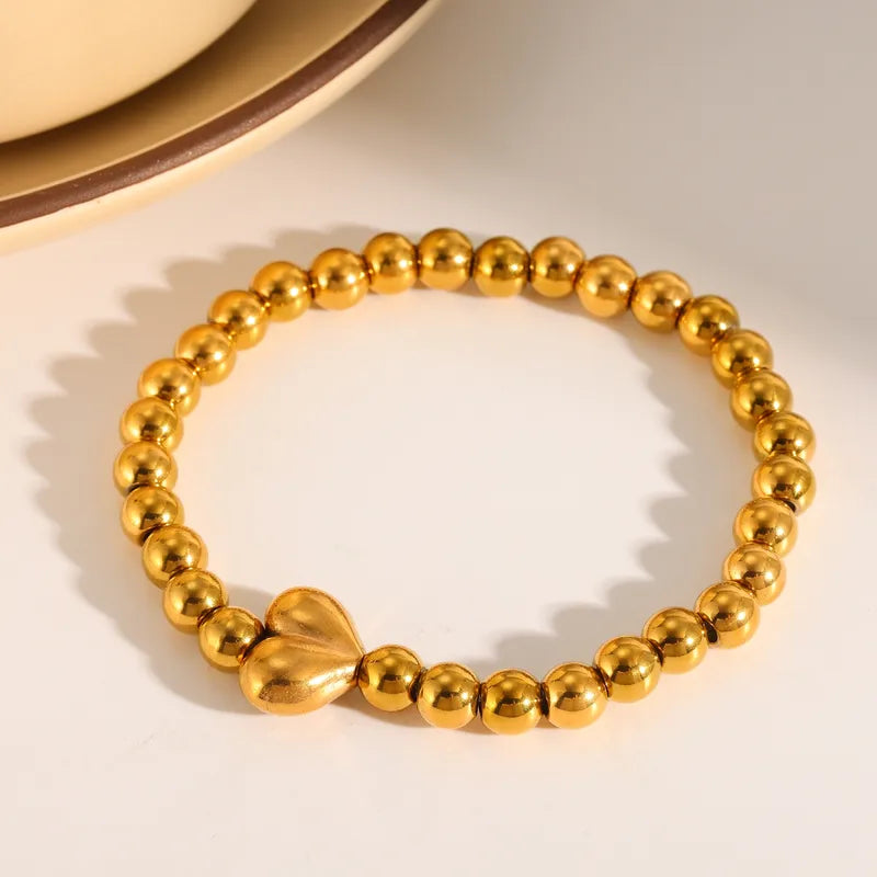 304 Stainless Steel Vacuum Plating (In Furnace) Plated 18K Real Gold Imitation Pearl Heart Shape No Inlay Material Luxury Classic Bracelet