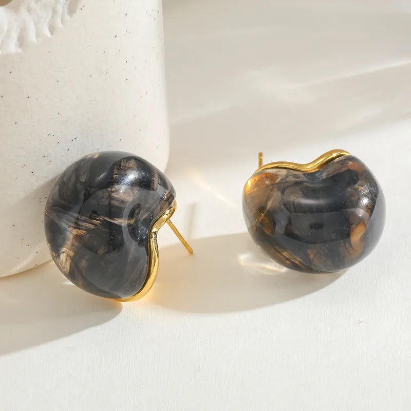 304 Stainless Steel Water Plated 18K Real Gold C-shaped Earrings Casual Cute Basic Style Inlaid Gray Black Gold Women