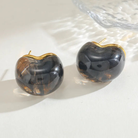 304 Stainless Steel Water Plated 18K Real Gold C-shaped Earrings Casual Cute Basic Style Inlaid Gray Black Gold Women