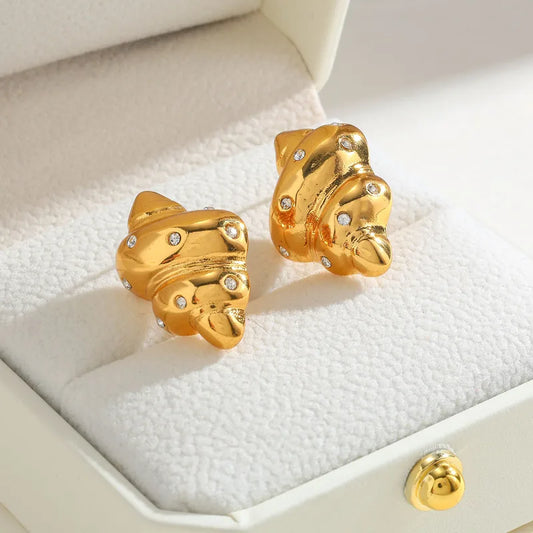 304 Stainless Steel Water Plated 18K Real Gold Conch Shell Inlaid With Artificial Pearl Zircon Casual Cute Basic Style (Simple Style) Earrings