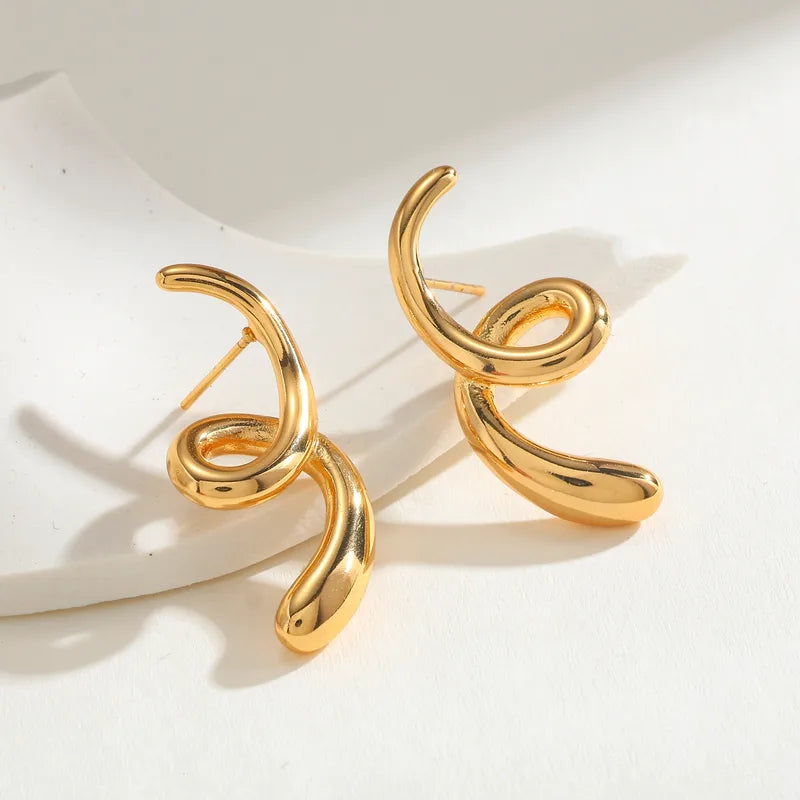 304 Stainless Steel Water Plated 18K Real Gold Irregular Curve Casual Cute Basic Style (Simple Style) Gold Earrings