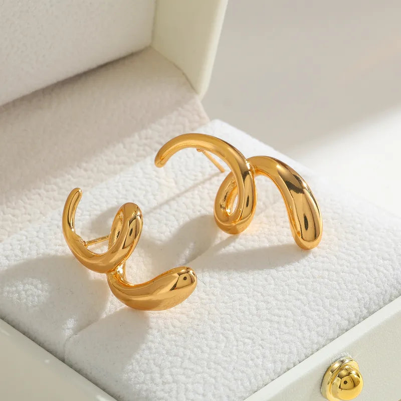 304 Stainless Steel Water Plated 18K Real Gold Irregular Curve Casual Cute Basic Style (Simple Style) Gold Earrings