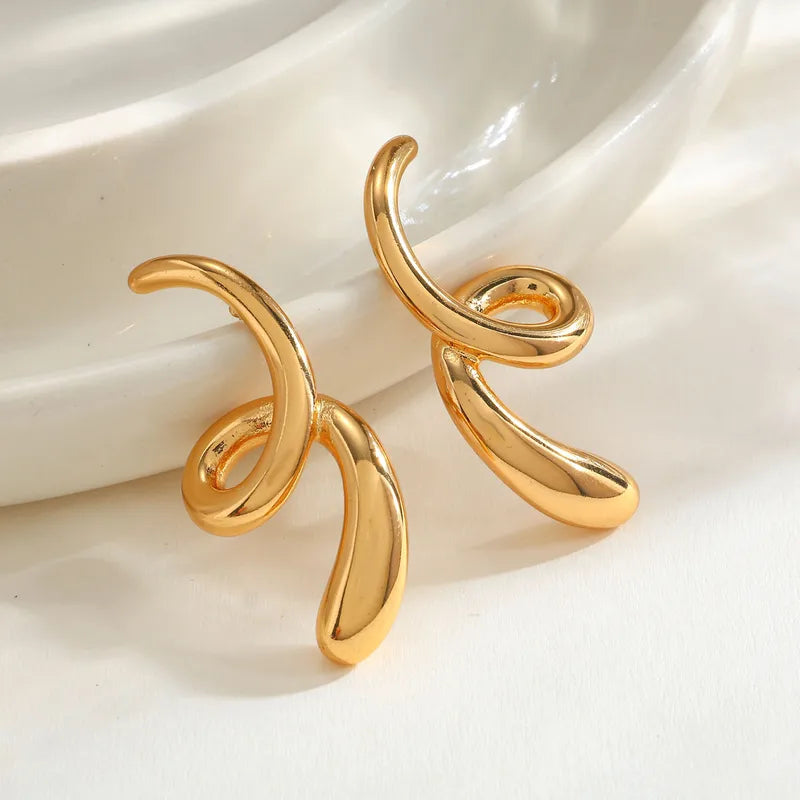 304 Stainless Steel Water Plated 18K Real Gold Irregular Curve Casual Cute Basic Style (Simple Style) Gold Earrings