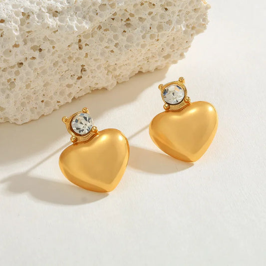 304 Stainless Steel Water Plated 18K Real Gold Love Heart Stud Earrings