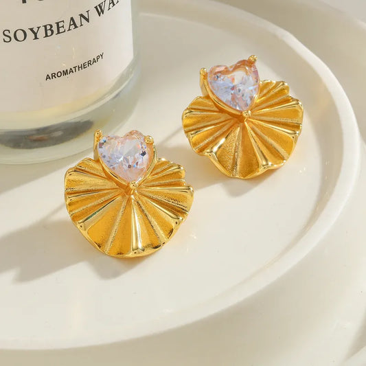 304 Stainless Steel Water Plated 18K Real Gold Love Heart Stud Earrings