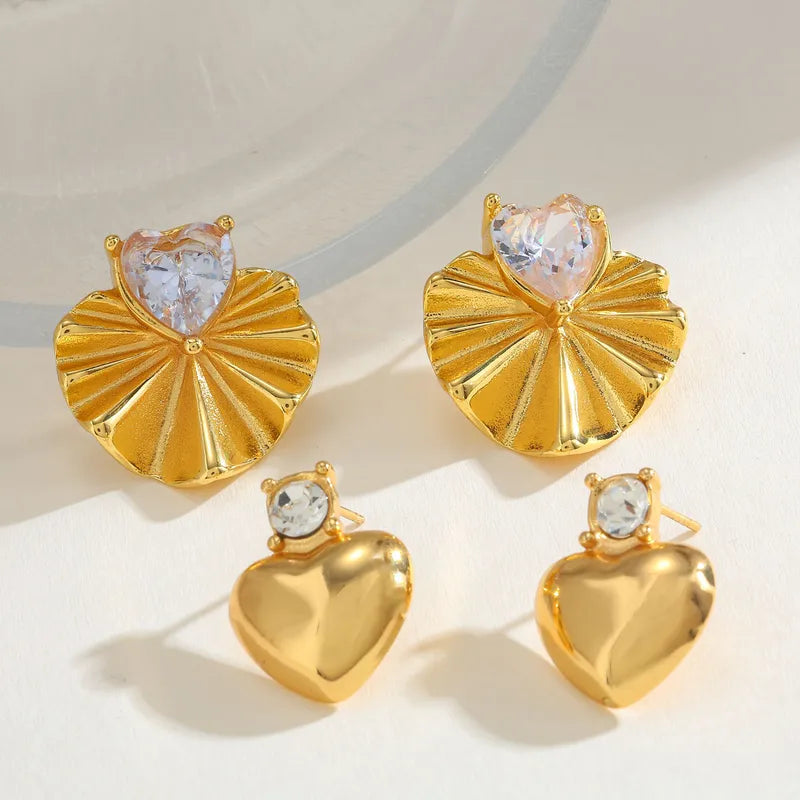 304 Stainless Steel Water Plated 18K Real Gold Love Heart Stud Earrings