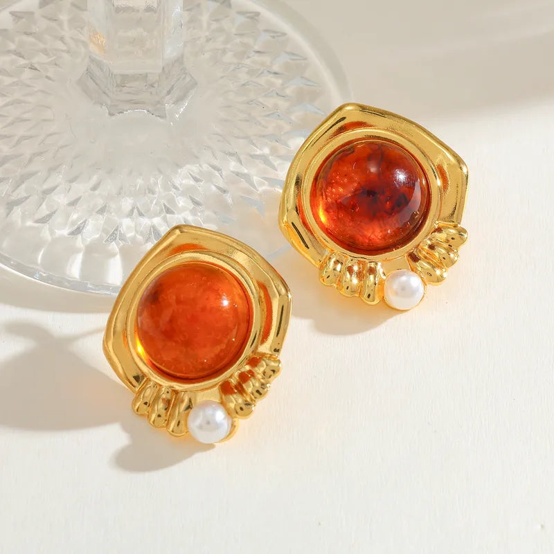 304 Stainless Steel Water Plated 18K Real Gold Plated Rhombus Inlaid Acrylic Casual Cute Basic Style (Simple Style) Earrings