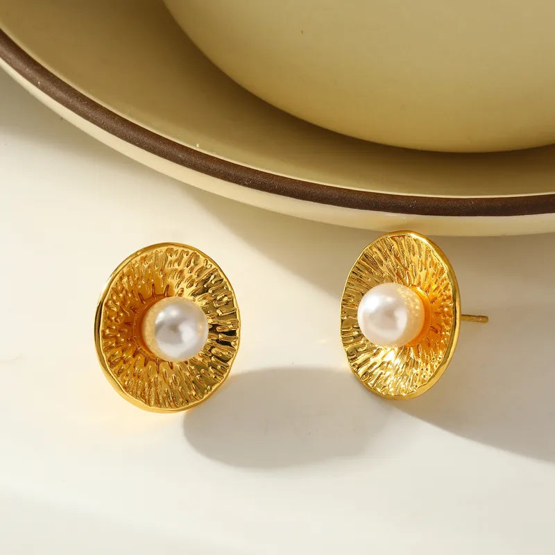 304316 Stainless Steel Vacuum Electroplating (In Furnace) Plated 18K Real Gold Zircon Inlaid Women's Suitable Earrings