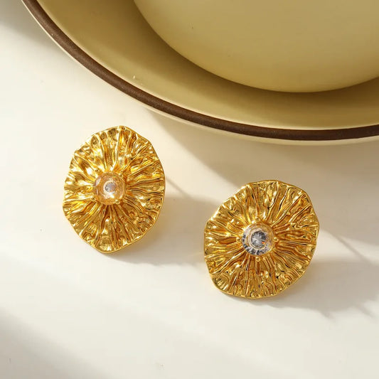 304316 Stainless Steel Vacuum Electroplating (In Furnace) Plated 18K Real Gold Zircon Inlaid Women's Suitable Earrings