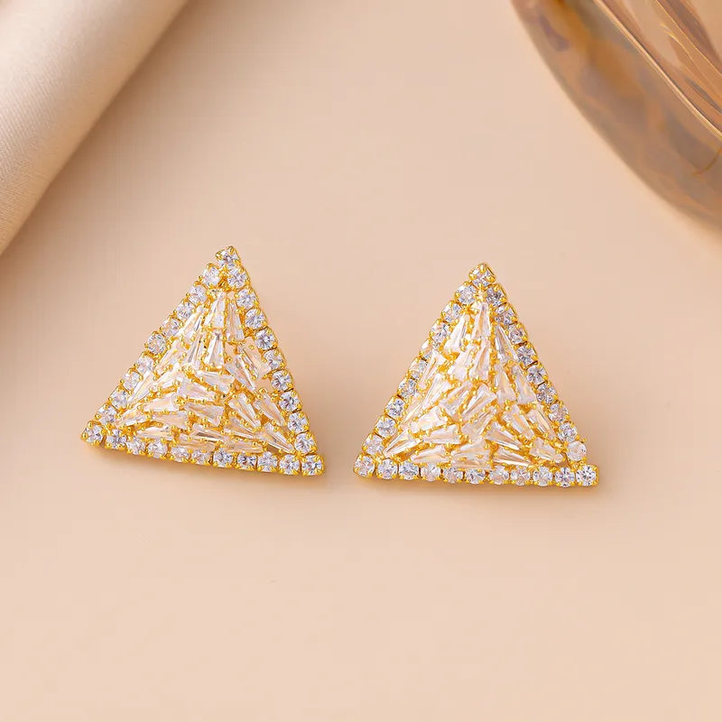 316 Stainless Steel Copper Triangle Electroplated Zircon Elegant Simple Style Ear Studs