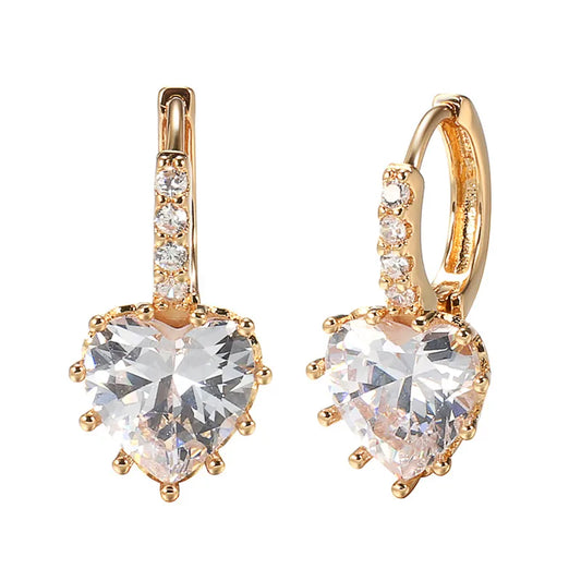 585 Rose Gold Earrings Women's Simple Heart Shaped Zirconia Studs Fashionable Personality Jewelry Geometric Pattern Copper