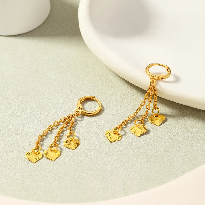 A Pair Of Vintage Fashion Heart Tassel Earrings, Suitable For Everyday And Vacation Wear