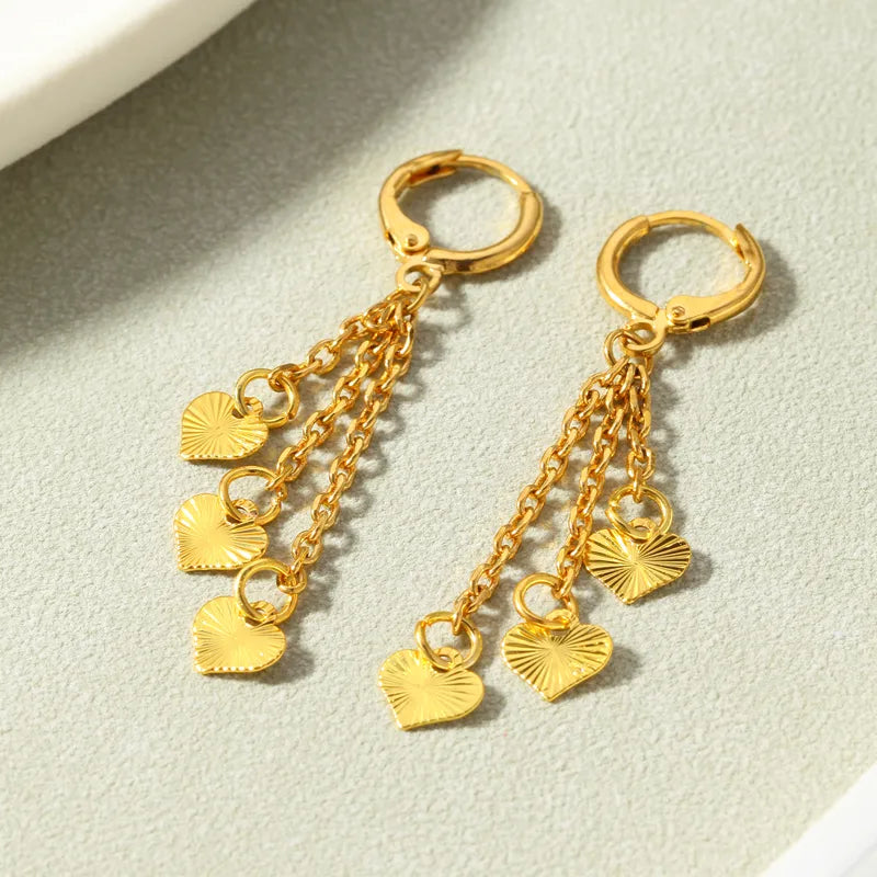 A Pair Of Vintage Fashion Heart Tassel Earrings, Suitable For Everyday And Vacation Wear
