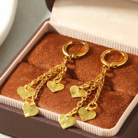 A Pair Of Vintage Fashion Heart Tassel Earrings, Suitable For Everyday And Vacation Wear