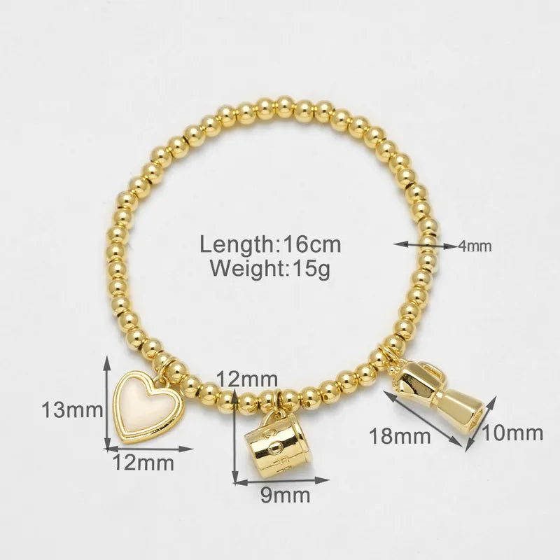 AS Jewelry Hot Sale Copper Plated 18K Gold Red Heart Enamel Bead Bracelet Jewelry Brj48