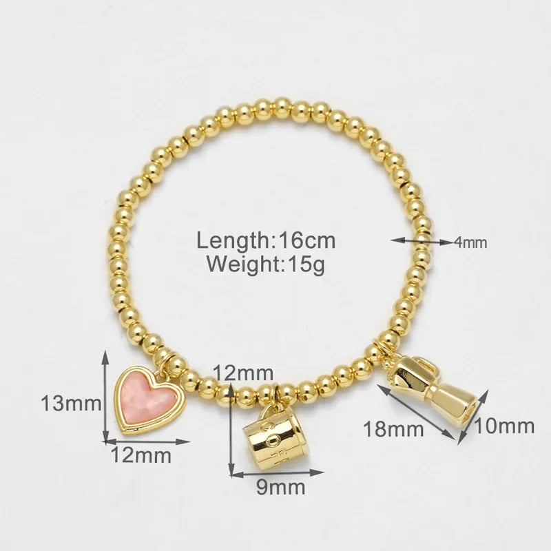 AS Jewelry Hot Sale Copper Plated 18K Gold Red Heart Enamel Bead Bracelet Jewelry Brj48