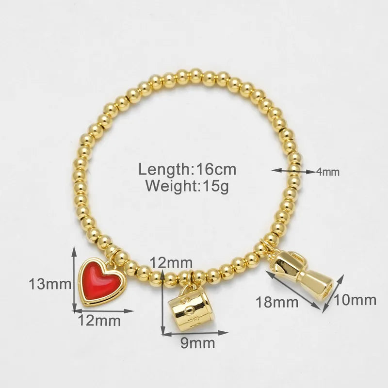 AS Jewelry Hot Sale Copper Plated 18K Gold Red Heart Enamel Bead Bracelet Jewelry Brj48