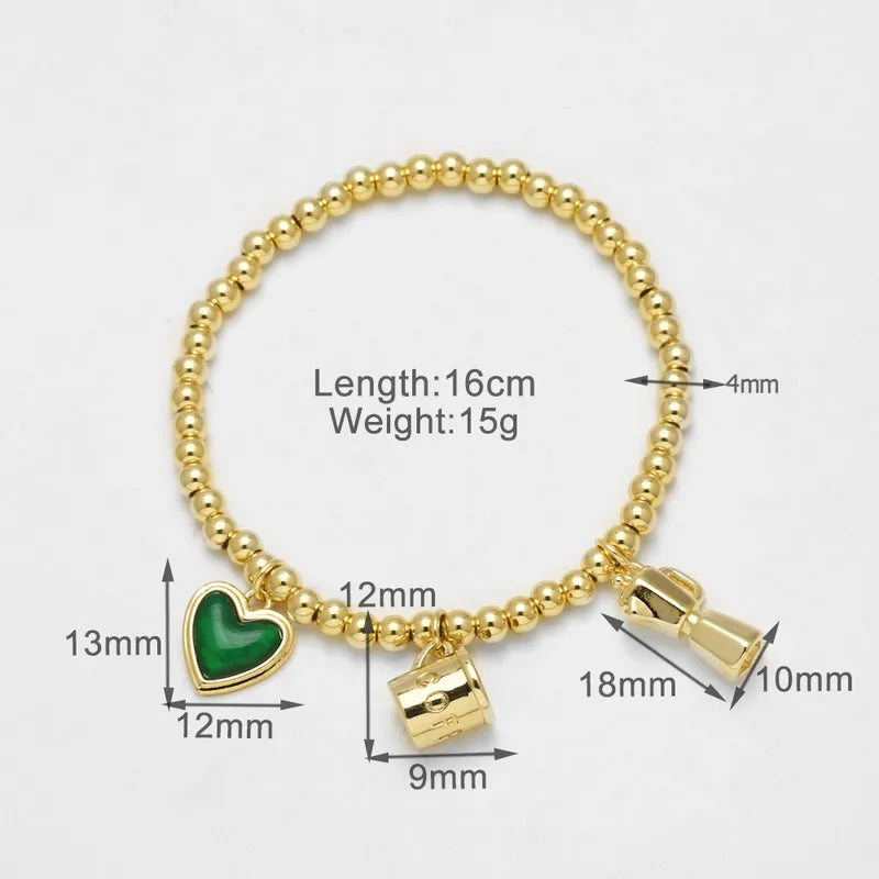 AS Jewelry Hot Sale Copper Plated 18K Gold Red Heart Enamel Bead Bracelet Jewelry Brj48