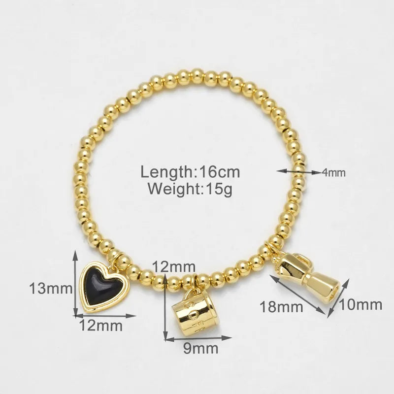 AS Jewelry Hot Sale Copper Plated 18K Gold Red Heart Enamel Bead Bracelet Jewelry Brj48