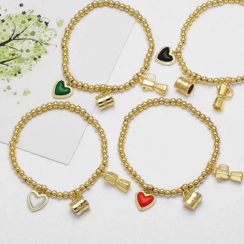 AS Jewelry Hot Sale Copper Plated 18K Gold Red Heart Enamel Bead Bracelet Jewelry Brj48