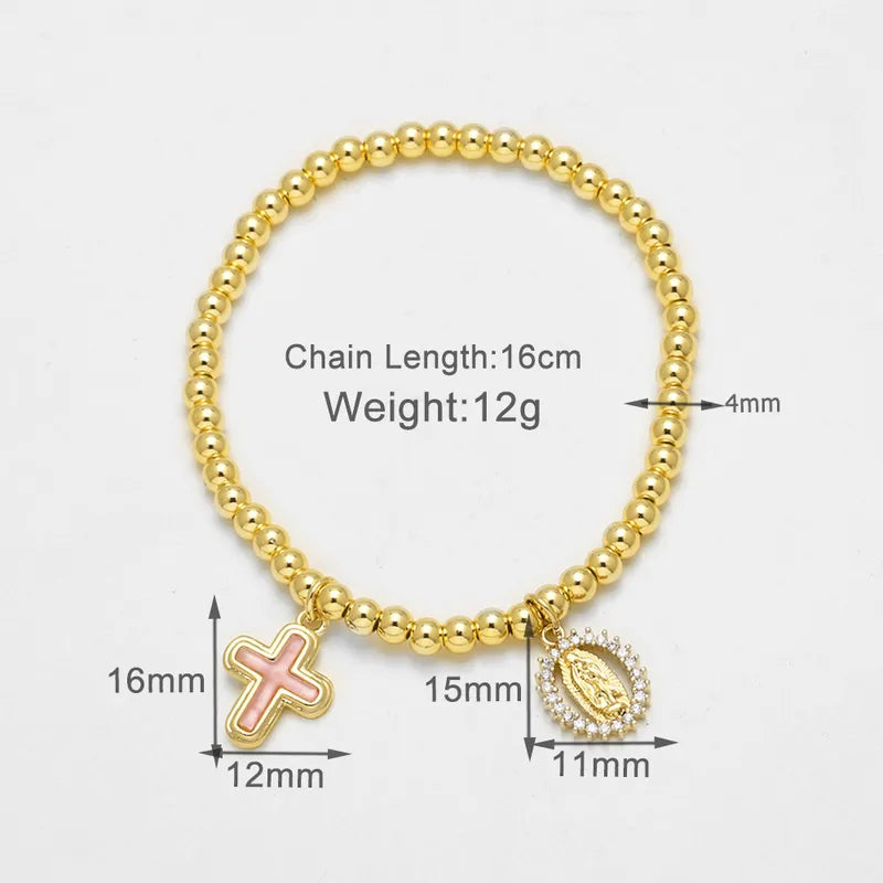 AS Jewelry Hot Selling Copper Plated 18k Gold Religious Virgin Mary Cross Pendant Bracelet Bangle Brj39