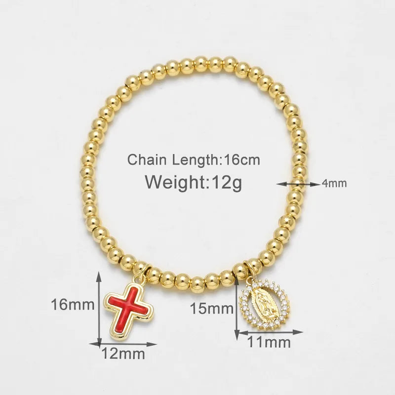 AS Jewelry Hot Selling Copper Plated 18k Gold Religious Virgin Mary Cross Pendant Bracelet Bangle Brj39