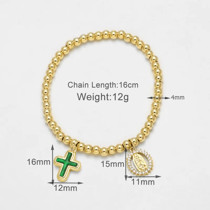 AS Jewelry Hot Selling Copper Plated 18k Gold Religious Virgin Mary Cross Pendant Bracelet Bangle Brj39