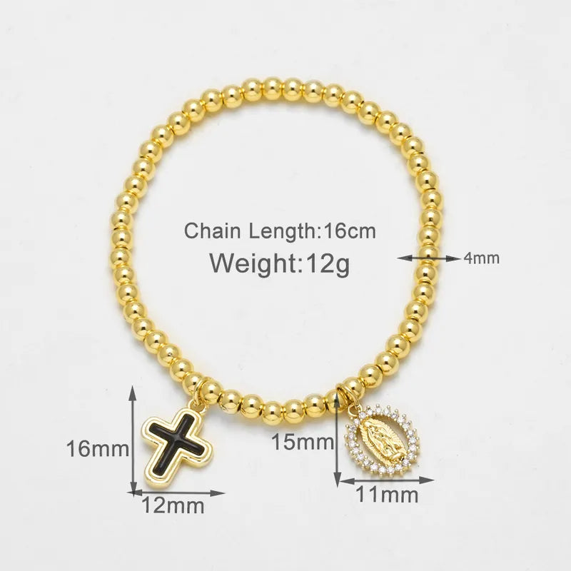 AS Jewelry Hot Selling Copper Plated 18k Gold Religious Virgin Mary Cross Pendant Bracelet Bangle Brj39