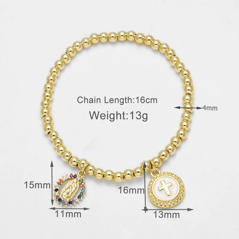 AS Jewelry Hot-Selling Gold-Plated Oil-Drip Cross Virgin Mary Bracelet 4mm Beads Bracelet Jewelry Brj67
