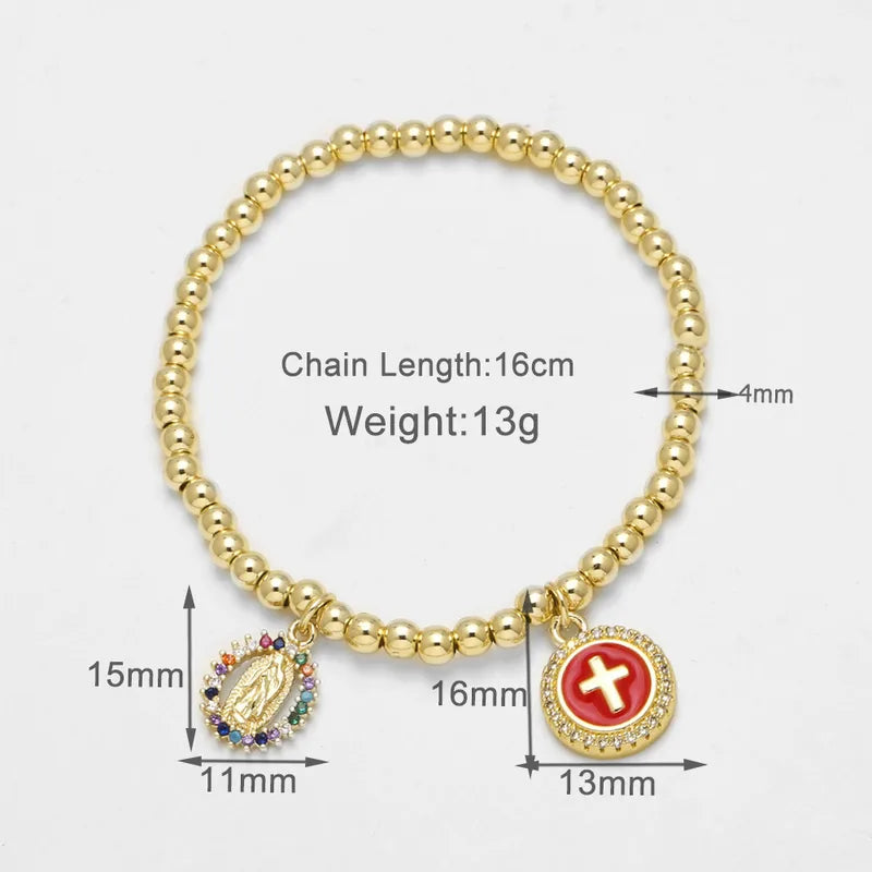 AS Jewelry Hot-Selling Gold-Plated Oil-Drip Cross Virgin Mary Bracelet 4mm Beads Bracelet Jewelry Brj67