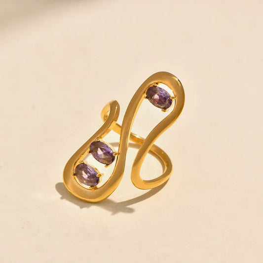 Abstract Sea Gull Inlaid Zircon Titanium Steel 18K Gold Plated White Mother Of Pearl Ring Elegant Vintage Simple Style For Women