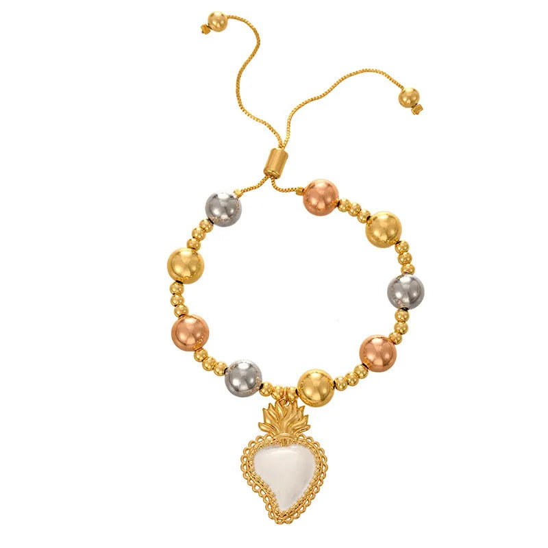 Adjustable Fashion Copper Bead Bracelet Women's String Bead Bracelet Geometric Heart Design Personality Bracelet