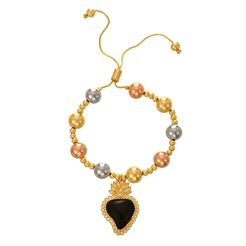 Adjustable Fashion Copper Bead Bracelet Women's String Bead Bracelet Geometric Heart Design Personality Bracelet