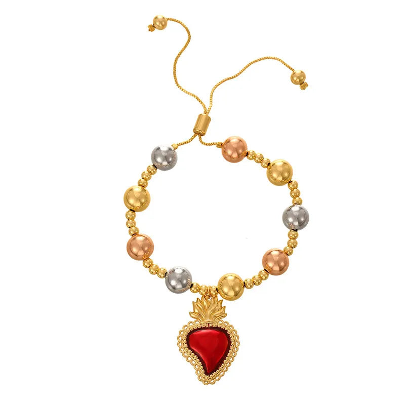 Adjustable Fashion Copper Bead Bracelet Women's String Bead Bracelet Geometric Heart Design Personality Bracelet