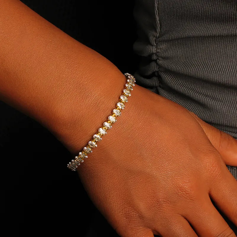 Adjustable French Style Full Drill 5mm Oval Zircon Single Row Women's Bracelet Elegant Travel Jewelry Stainless Steel 18K Gold Plated