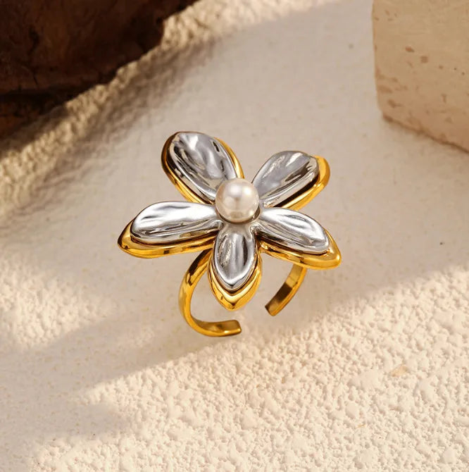 Adjustable Open Ring Style Floral Design Sweet And Sparkling For Birthday Parties And Dates Women's Jewelry Accessory