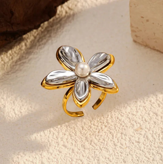 Adjustable Open Ring Style Floral Design Sweet And Sparkling For Birthday Parties And Dates Women's Jewelry Accessory