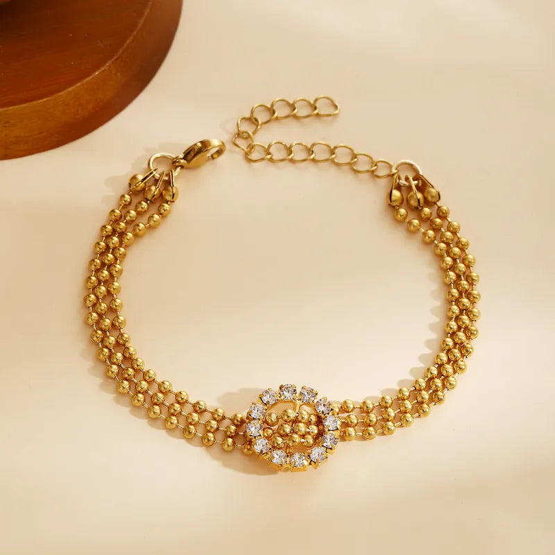 Adjustable Stainless Steel Beaded Bracelet Elegant Vintage Pig Nose Design Full Of Sparkling Crystals For Ladies Casual To Formal Wear