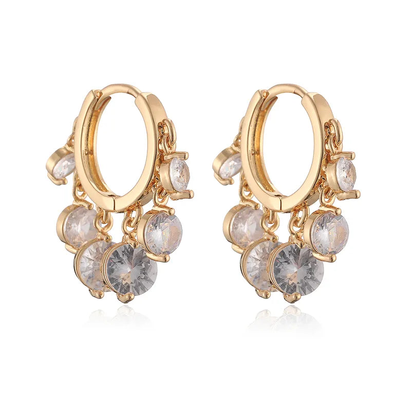 Advanced Geometric Copper Plated 18K Gold Zircon Earrings For Women