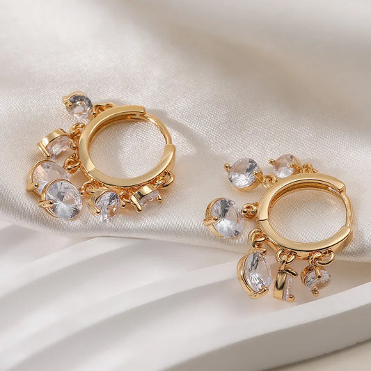 Advanced Geometric Copper Plated 18K Gold Zircon Earrings For Women