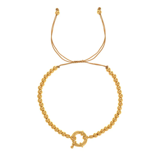 Beach Style Extendable Hand Cord Women's Fashion Jewelry Pearl And Rhinestone Round Ring Buckle Design Simple Alloy Clasp Bracelet