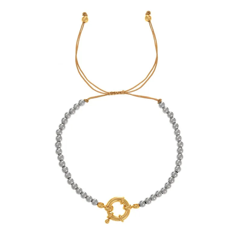 Beach Style Extendable Hand Cord Women's Fashion Jewelry Pearl And Rhinestone Round Ring Buckle Design Simple Alloy Clasp Bracelet