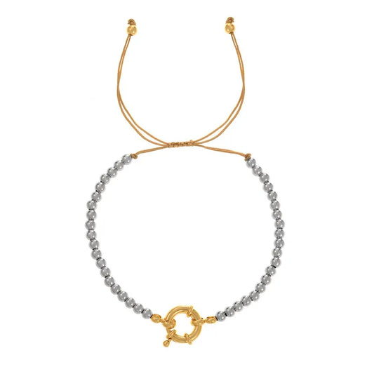 Beach Style Extendable Hand Cord Women's Fashion Jewelry Pearl And Rhinestone Round Ring Buckle Design Simple Alloy Clasp Bracelet